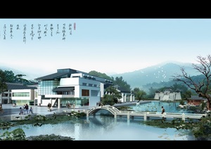 190 新中式  中式    古典建筑  效果图   高清   公园建筑效果图