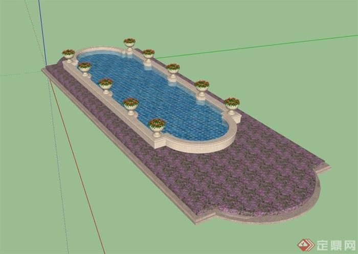 欧式风格园林景观水池设计su模型