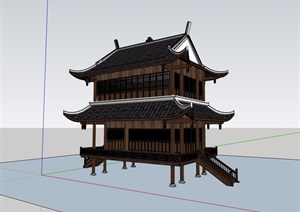 古典中式戏楼文化建筑设计SU(草图大师)模型