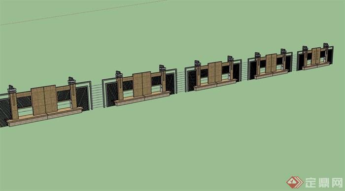 现代详细完整的围墙设计su模型