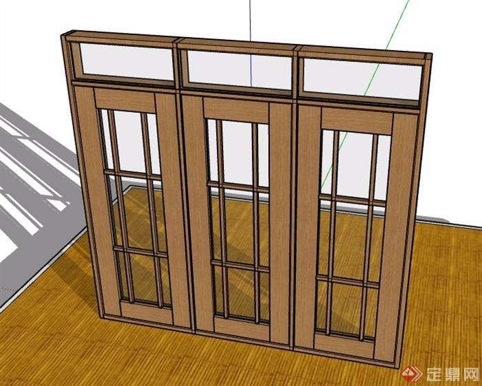 现代木框玻璃门设计su模型