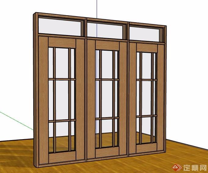 现代木框玻璃门设计su模型
