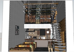 LOFT风格双层餐厅室内设计SU(草图大师)模型