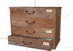 木制抽屉柜床头柜SU(草图大师)模型