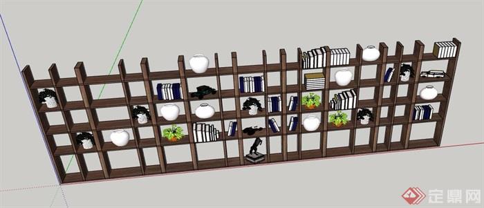木制书架置物架陈列架设计su模型