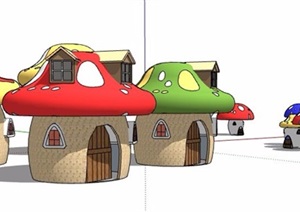 儿童乐园蘑菇状小屋设计SU(草图大师)模型