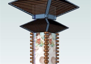 中式风格灯箱景观柱设计SU(草图大师)模型