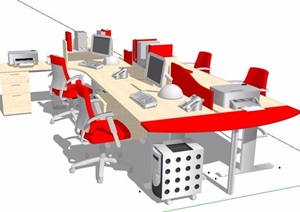 现代简约多人组合办公桌椅素材SU(草图大师)模型