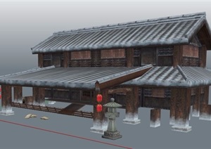 古典中式风格水上茶室建筑设计SU(草图大师)模型