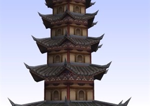 古典中式风格六层景观塔楼设计SU(草图大师)模型