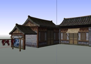 古典中式风格乡村民居建筑设计SU(草图大师)模型