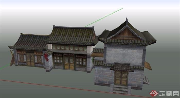 古典中式风格商业街商铺建筑设计su模型