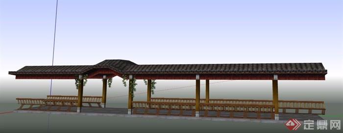 某古典中式风格景观长廊设计su模型素材