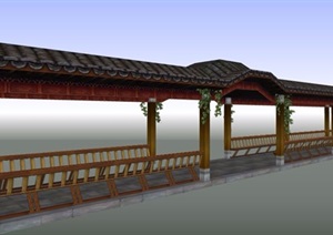 某古典中式风格景观长廊设计SU(草图大师)模型素材