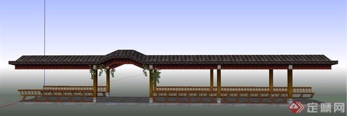 某古典中式风格景观长廊设计su模型素材