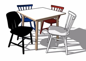 现代简约方形桌椅组合设计SU(草图大师)模型