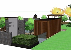 中式风格庭院花园环境景观SU(草图大师)模型