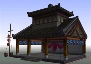 中式风格戏亭古建筑设计SU(草图大师)模型