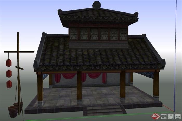 中式风格戏亭古建筑设计su模型