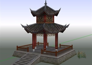 古典中式风格重檐六角亭设计SU(草图大师)模型