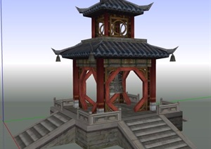 古典中式风格重檐钟亭设计SU(草图大师)模型