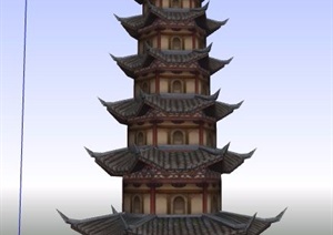 古典中式风格六角塔楼设计SU(草图大师)模型