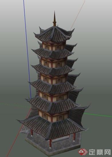 古典中式风格六角塔楼设计su模型
