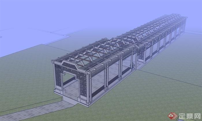 中式风格长廊正立面设计su模型