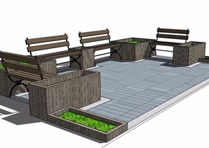 木制花池及座椅组合SU(草图大师)模型