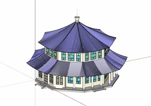古典中式风格两层阁楼建筑SU(草图大师)模型