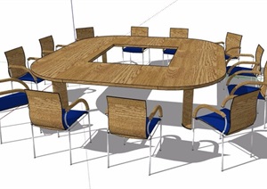 现代围和状会议桌椅设计SU(草图大师)模型