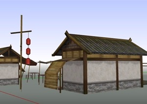 古典中式乡村街道商店建筑设计SU(草图大师)模型