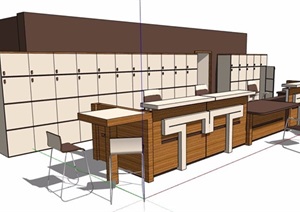 现代风格服务台办公桌椅组合设计SU(草图大师)模型