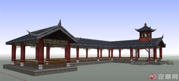 古典中式风格景观长廊设计su模型素材
