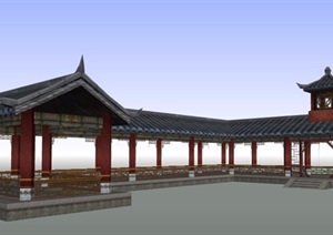 古典中式风格景观长廊设计SU(草图大师)模型素材