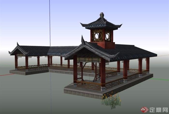 古典中式风格景观长廊设计su模型素材