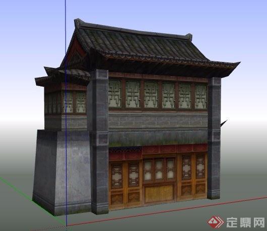 古典中式二层酒楼建筑su模型