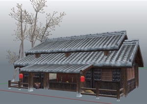 古典中式商铺店铺建筑SU(草图大师)模型
