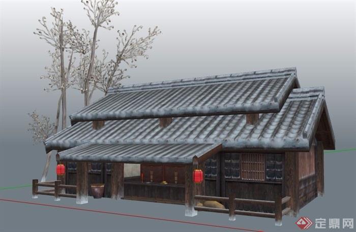 古典中式商铺店铺建筑su模型
