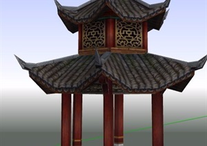 古典中式风格重檐六角景观亭设计SU(草图大师)模型