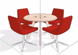 简约红色咖啡桌椅组合设计SU(草图大师)模型