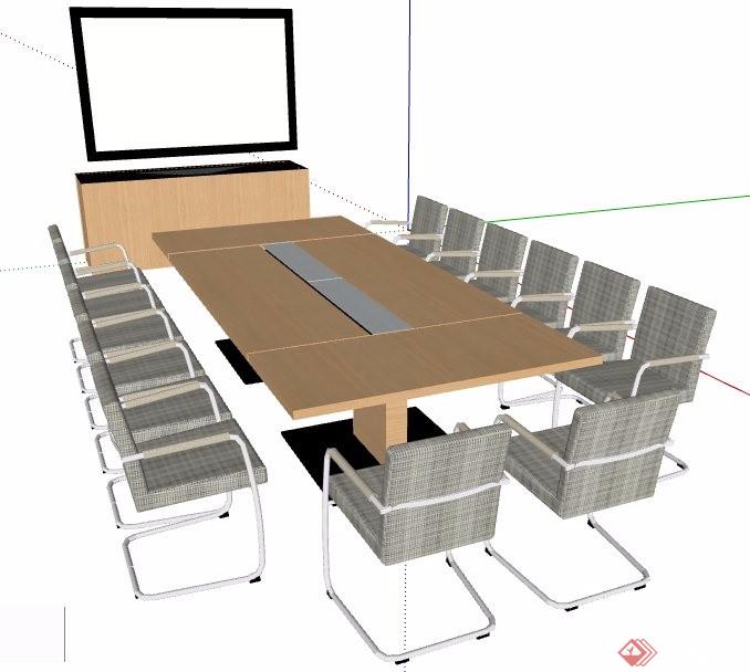 现代简约会议桌椅组合、储物柜设计su模型