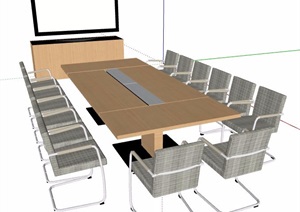 现代简约会议桌椅组合、储物柜设计SU(草图大师)模型