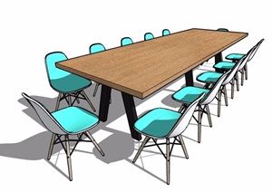 现代简约12人座会议桌椅设计SU(草图大师)模型