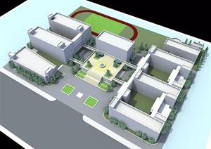 现代风格学校建筑SU(草图大师)模型方案(模型CAD效果图)