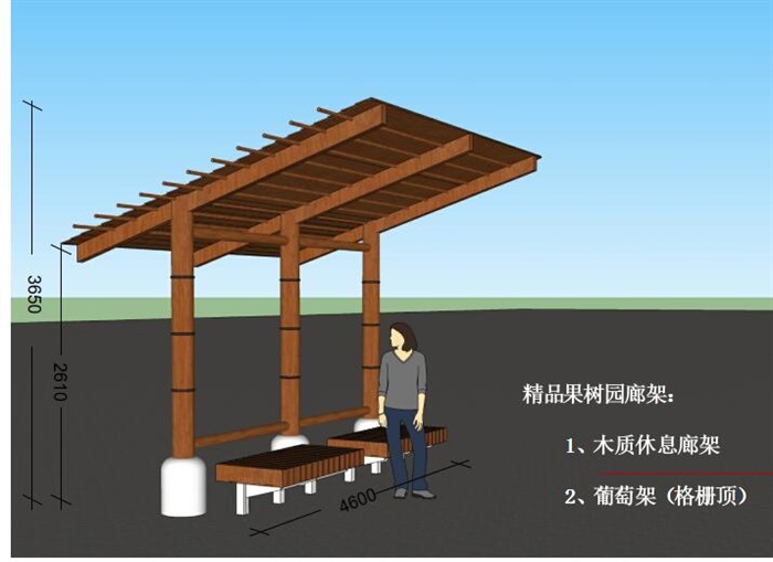 单臂木板顶廊架施工图(1)