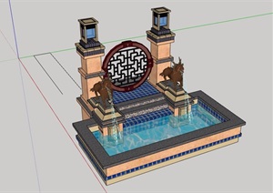 某园林景观雕塑小品水池设计SU(草图大师)模型