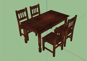 木质详细的私人桌椅设计SU(草图大师)模型