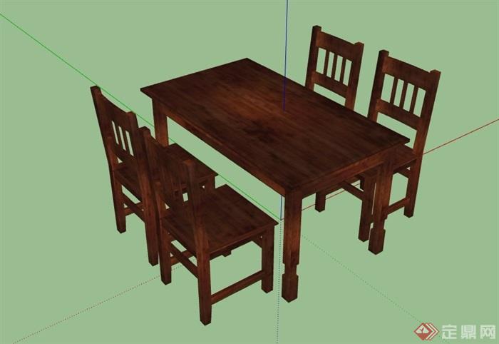 木质详细的私人桌椅设计su模型