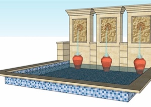 欧式风格三孔吐水景观水池设计SU(草图大师)模型